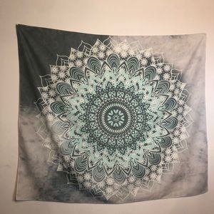 A blue and gray tapestry